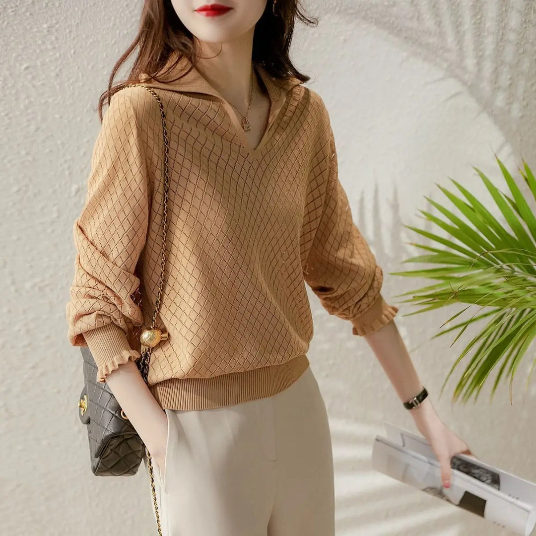Morgan & Brooke | Ivory Diamond Pointelle Knit Top