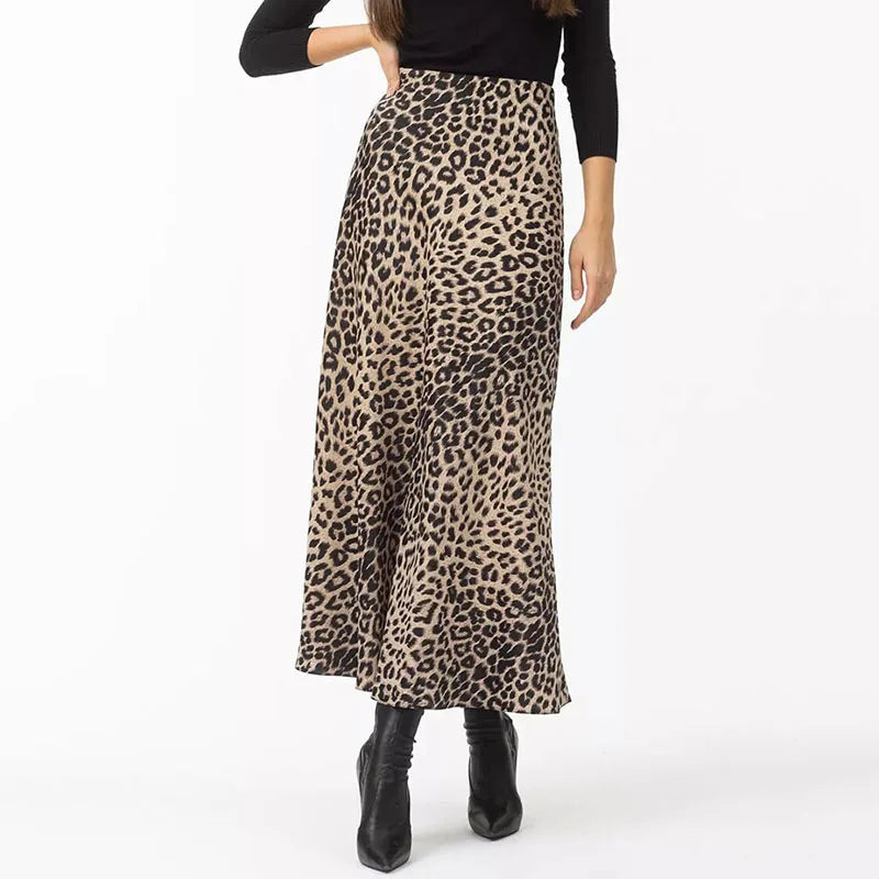 Morgan & Brooke | Leopard Print Midi Satin Skirt