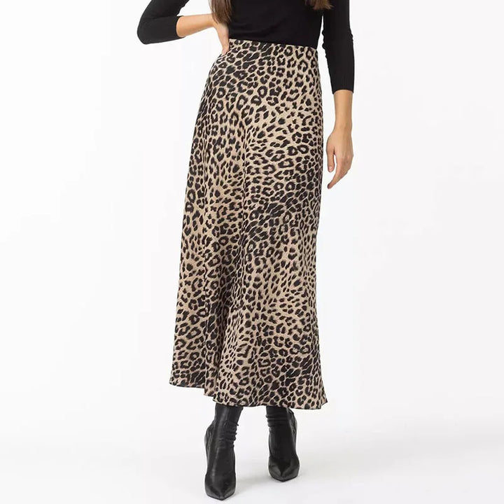 Morgan & Brooke | Leopard Print Midi Satin Skirt
