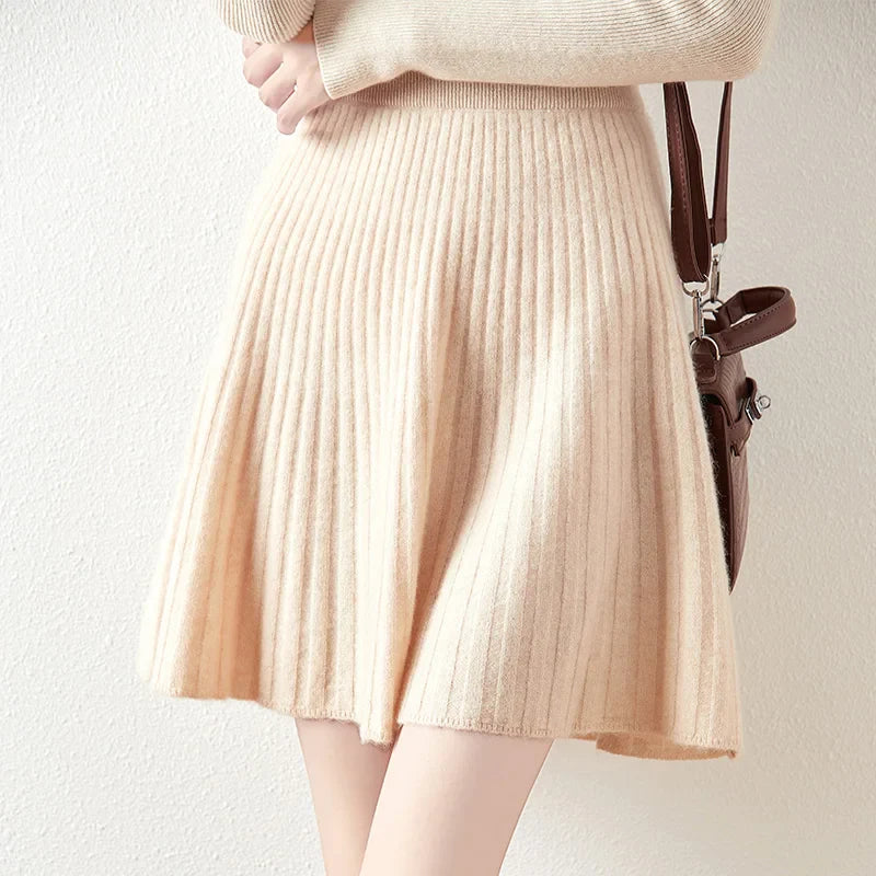 Morgan & Brooke | Charcoal A-Line Knit Merino Wool Skirt