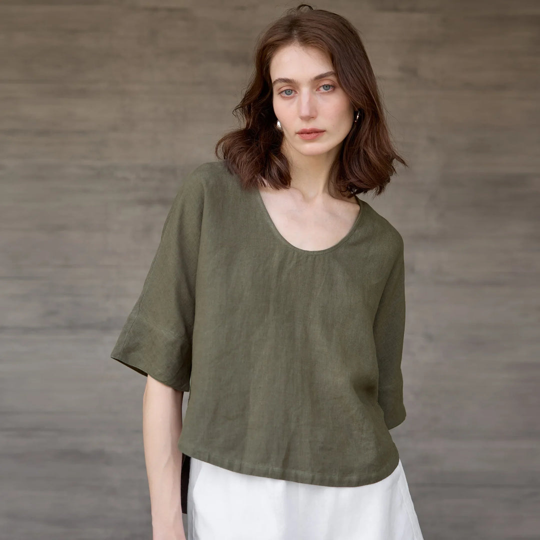 Morgan & Brooke | Natural V-Neck Boxy Hemp Top