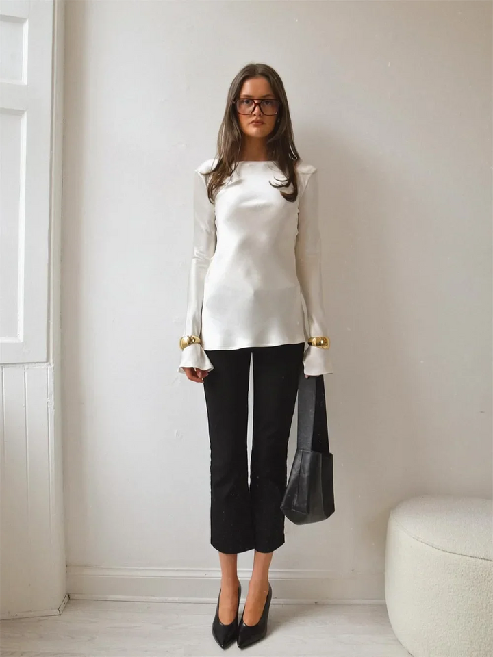 Morgan & Brooke | Long Sleeve Bell Cuff Satin Top