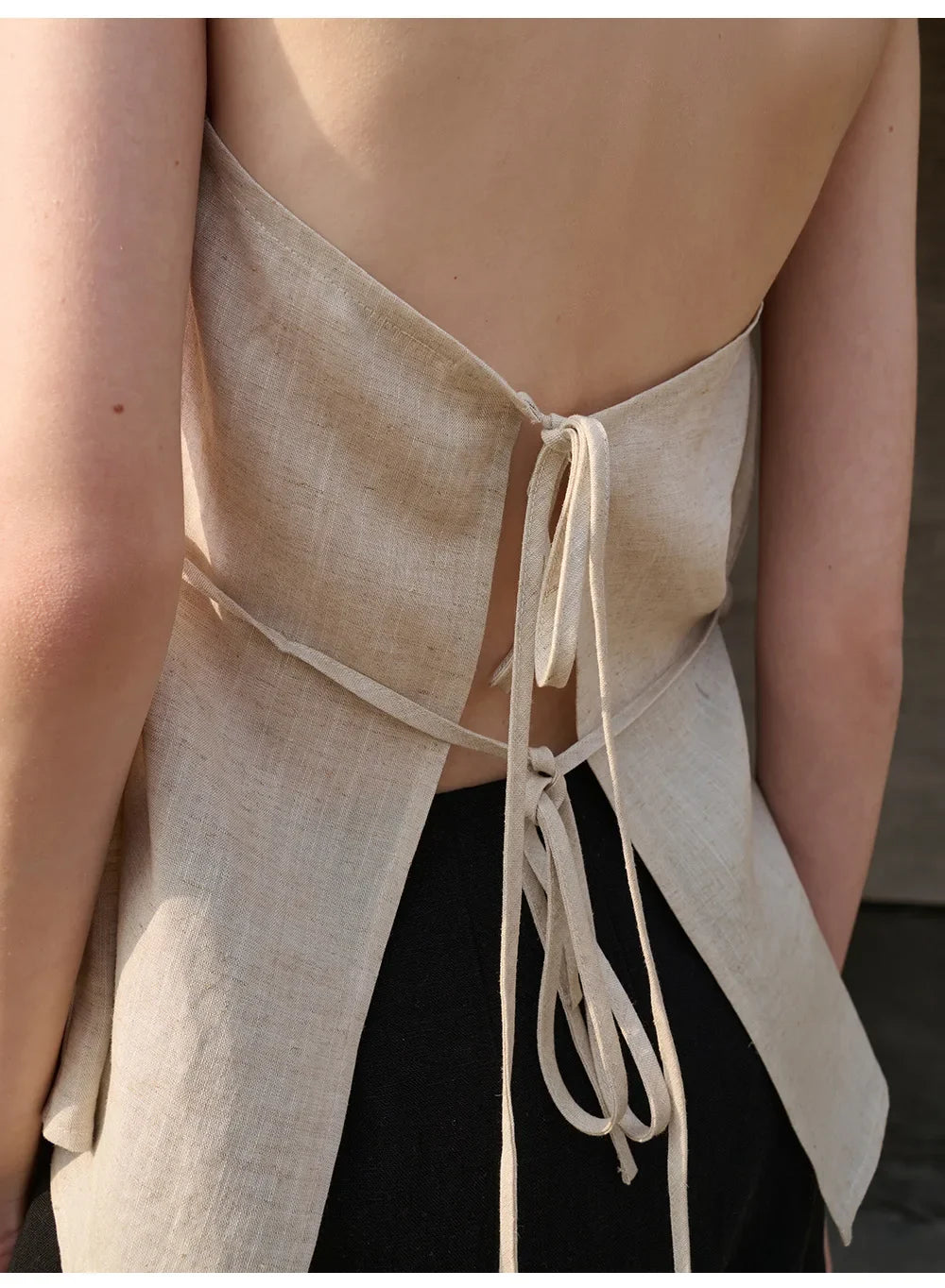 Morgan & Brooke | Natural Halter-Neck Waistcoat Cut Linen Top
