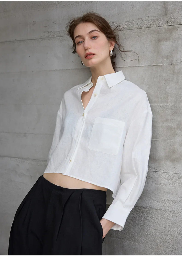 Morgan & Brooke | Cropped Long-Sleeve Linen Shirt