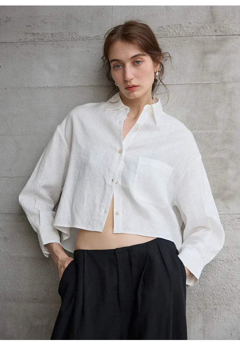 Morgan & Brooke | Cropped Long-Sleeve Linen Shirt