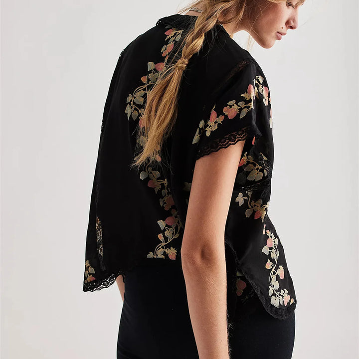 Morgan & Brooke | Strawberry Lace-Trim Cotton Blouse