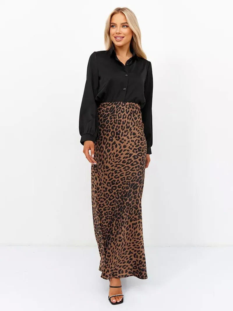 Morgan & Brooke | Leopard Print Midi Satin Skirt