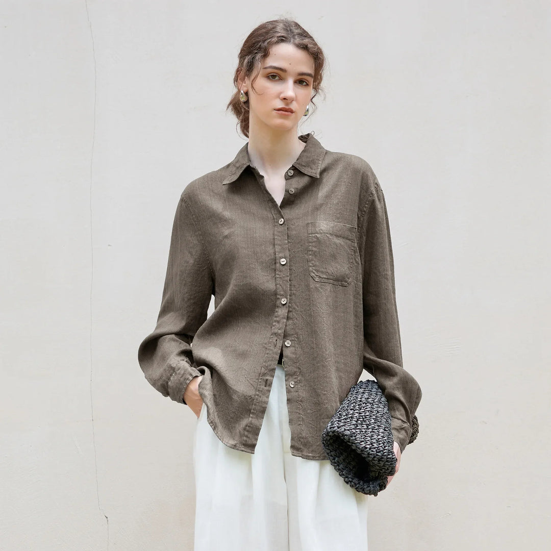 Morgan & Brooke | Indigo Relaxed Fit Button-Up Linen Shirt