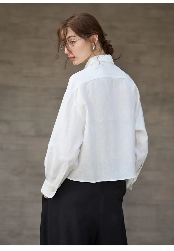 Morgan & Brooke | Cropped Long-Sleeve Linen Shirt