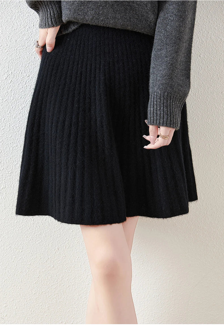 Morgan & Brooke | Charcoal A-Line Knit Merino Wool Skirt