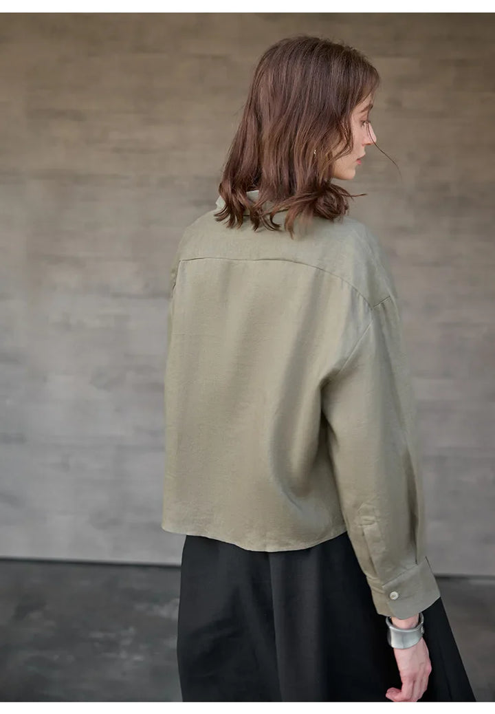 Morgan & Brooke | Natural Cropped Button-Up Linen Overshirt