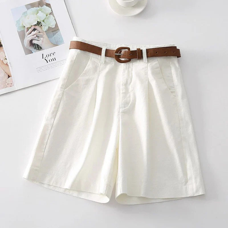 Morgan & Brooke | Stone High-Waist Relaxed-Fit Cotton Bermuda Shorts