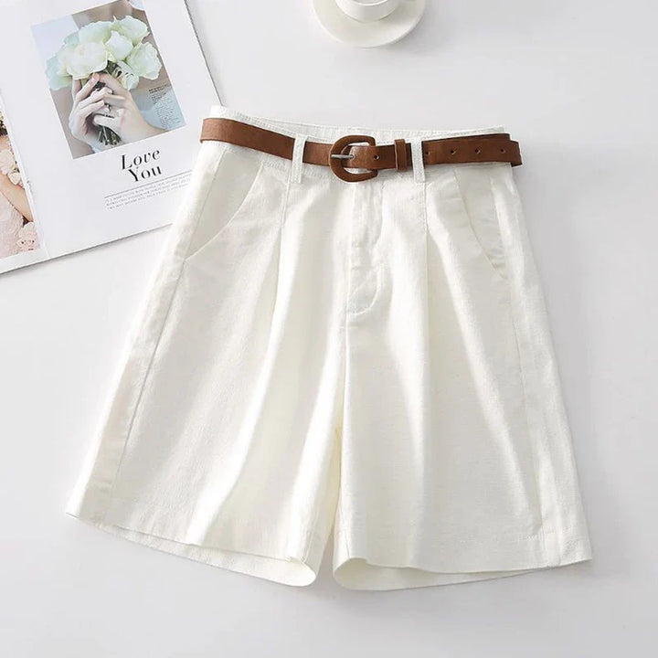 Morgan & Brooke | Stone High-Waist Relaxed-Fit Cotton Bermuda Shorts