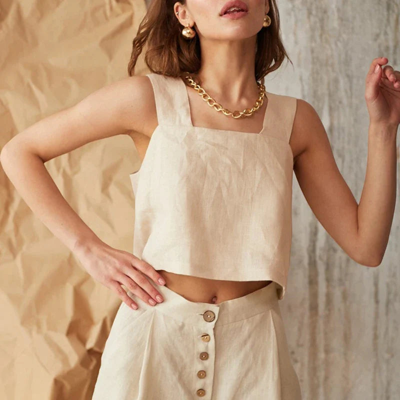 Morgan & Brooke | Square-Neck Cropped Linen Tank