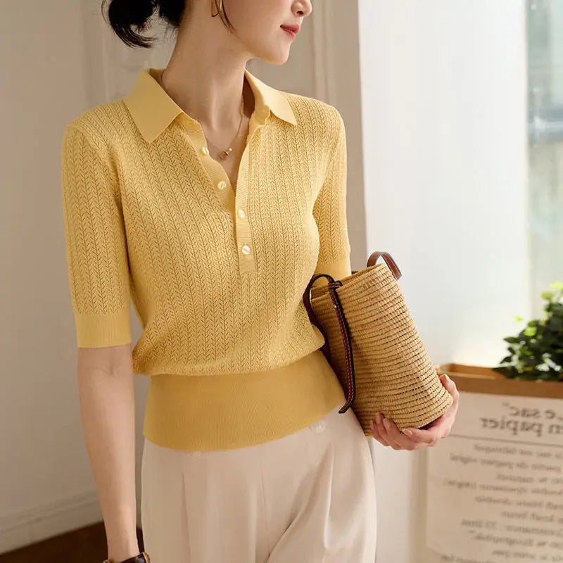 Morgan and Brooke | Ribbed Knit Polo Blouse