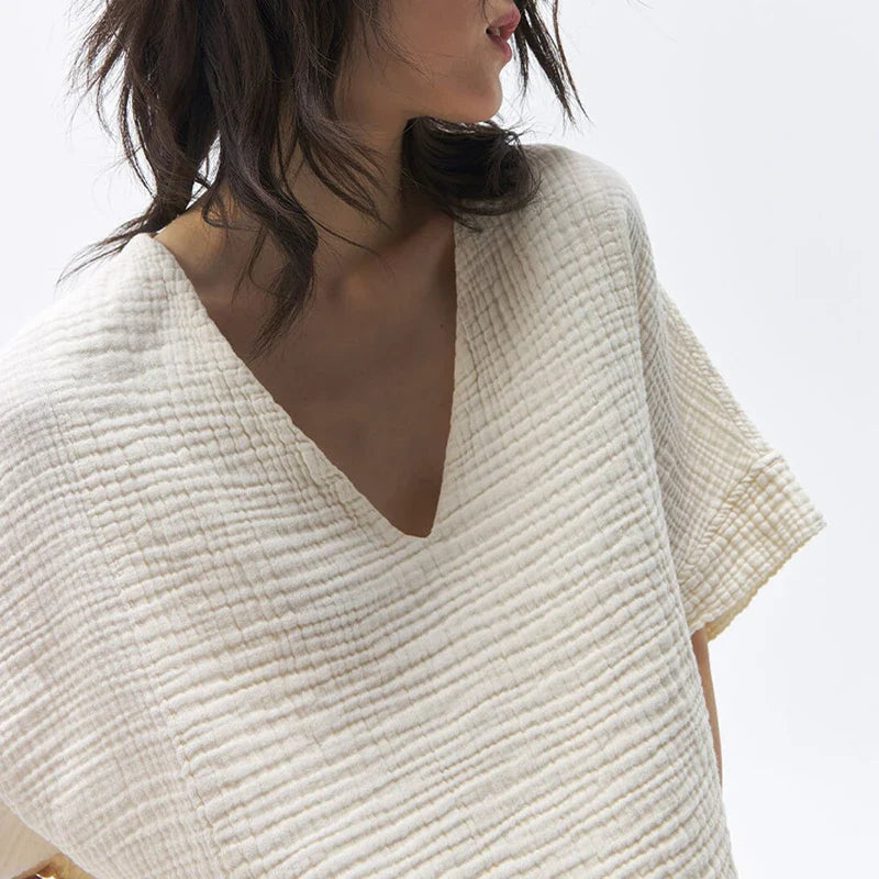 Morgan & Brooke | Ivory Cropped V-Neck Gauze Tee