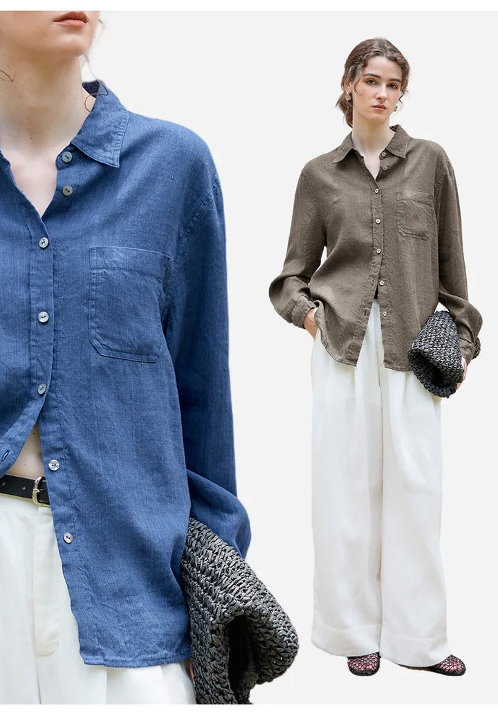 Morgan & Brooke | Indigo Relaxed Fit Button-Up Linen Shirt