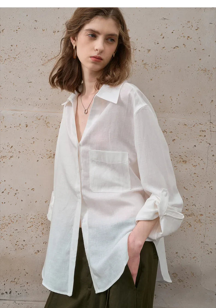 Morgan & Brooke | Natural Relaxed Fit Button-Up Linen Shirt
