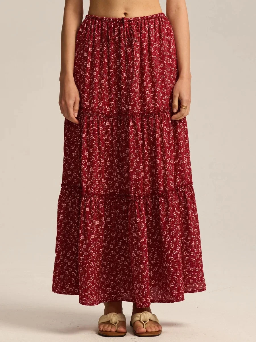 Morgan & Brooke | Printed Tiered Lightweight Maxi Skirt