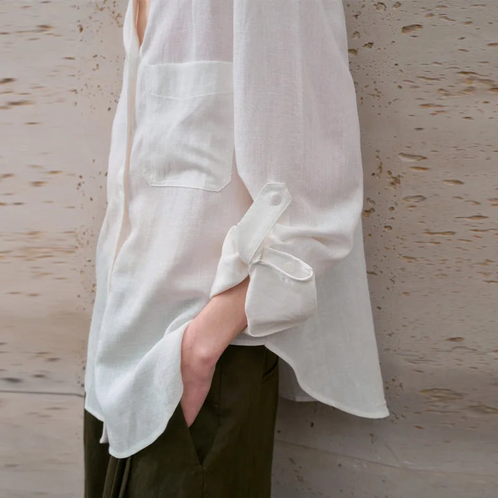 Morgan & Brooke | Natural Relaxed Fit Button-Up Linen Shirt