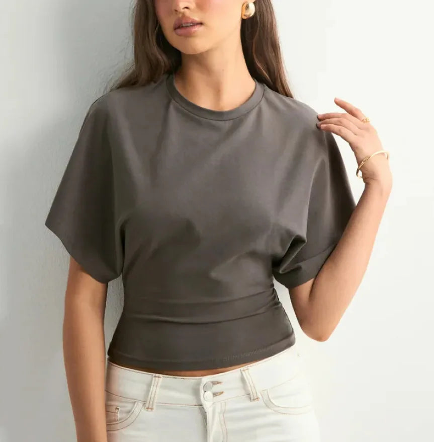 Morgan & Brooke | Ivory Draped Relaxed Fit Cotton Tee