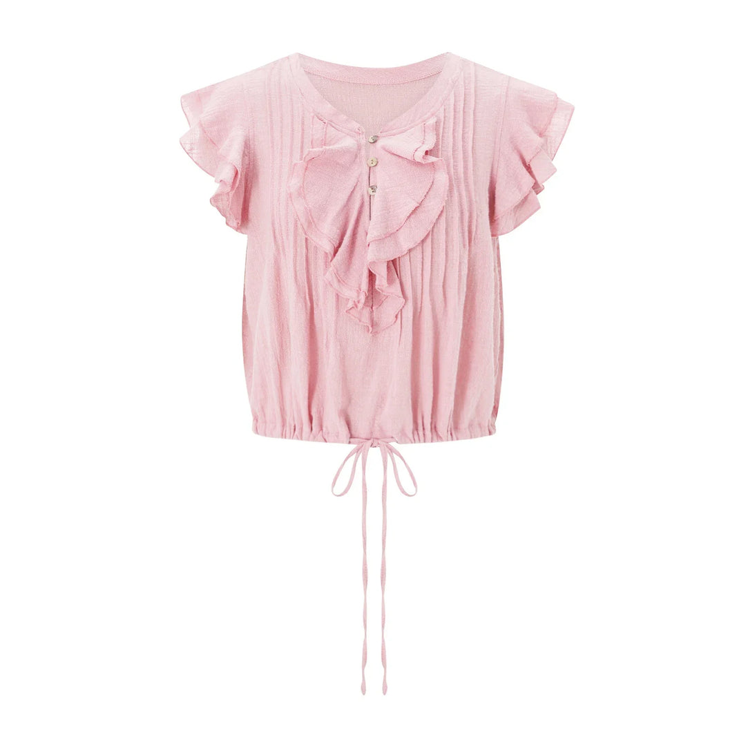 Morgan & Brooke | Ruffle-Front Gauze Cropped Top