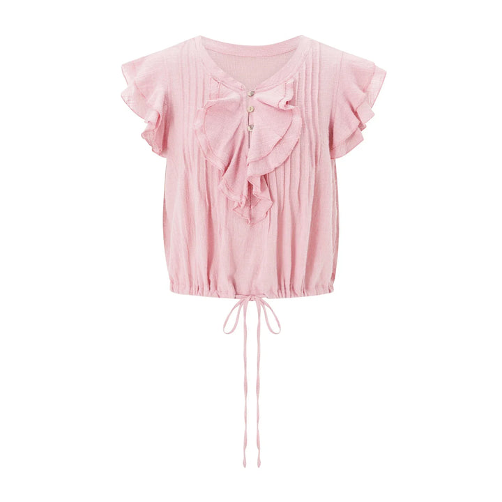 Morgan & Brooke | Ruffle-Front Gauze Cropped Top