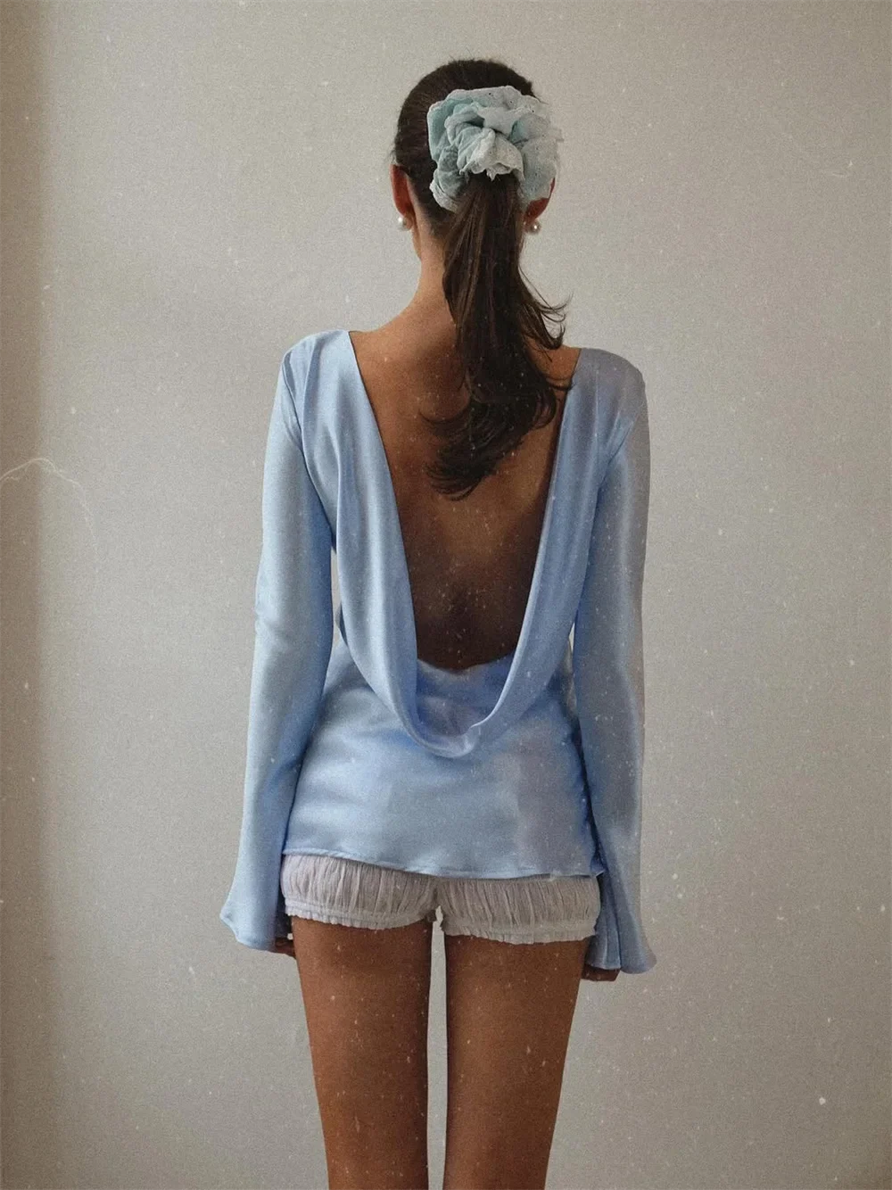 Morgan & Brooke | Long Sleeve Bell Cuff Satin Top