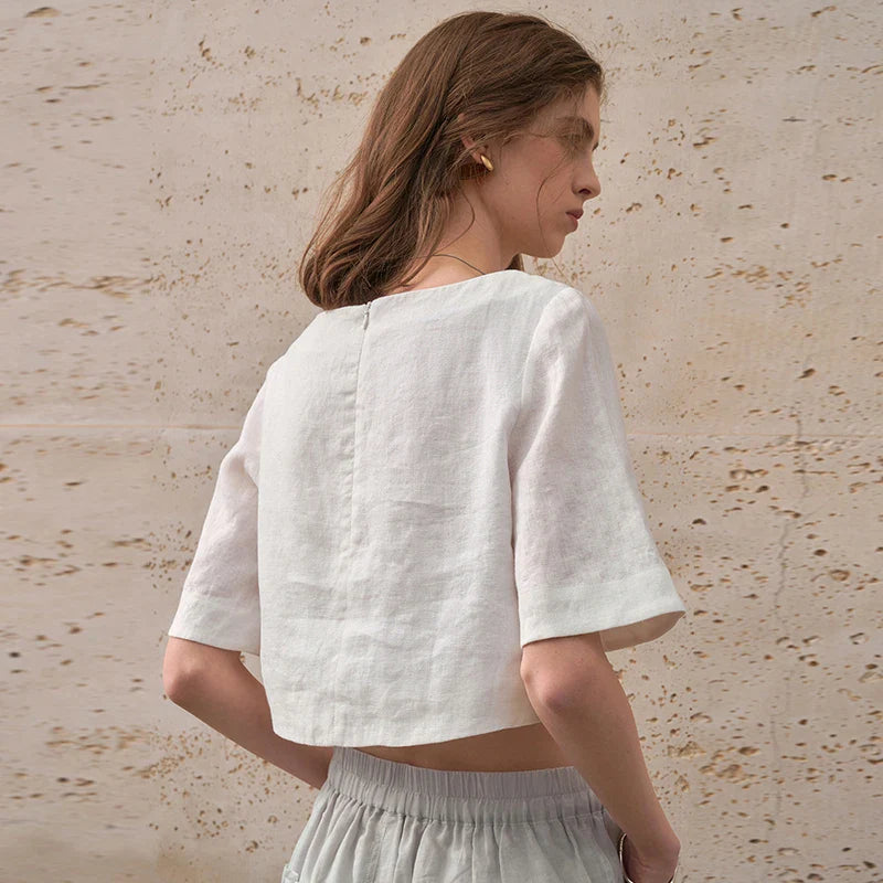 Morgan & Brooke | Boxy Cropped Linen Top