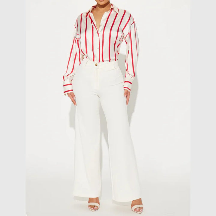 Morgan & Brooke | Striped Satin Button-Up Shirt