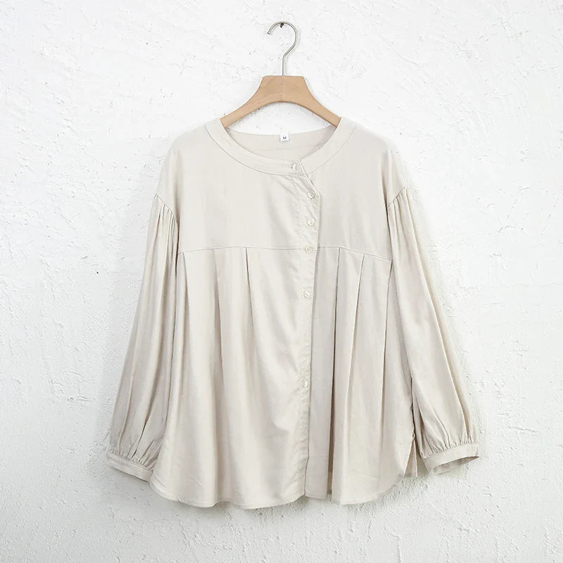Morgan & Brooke | Gathered Lantern-Sleeve Relaxed-Fit Cotton Blouse
