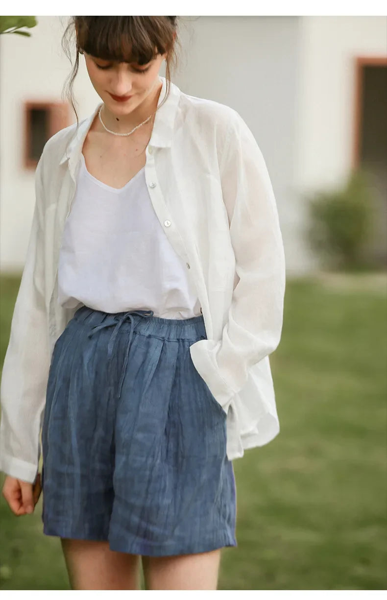 Morgan & Brooke | Natural High-Waist Relaxed Fit Linen Shorts