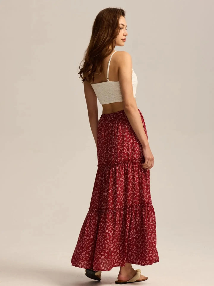 Morgan & Brooke | Printed Tiered Lightweight Maxi Skirt