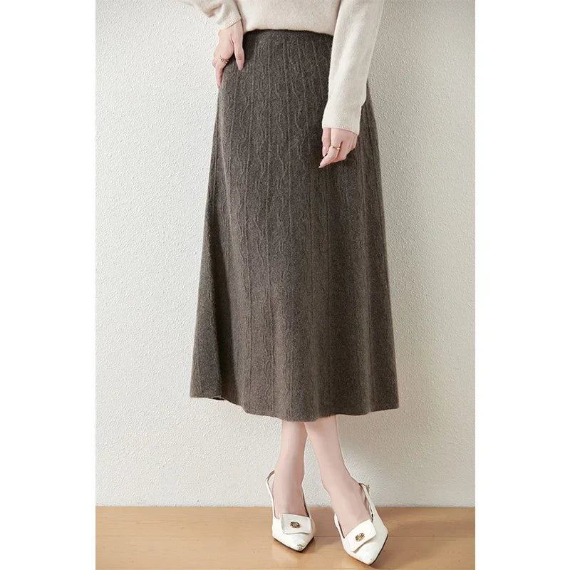 Morgan & Brooke | High-Waist Ribbed Merino Knit Skirt