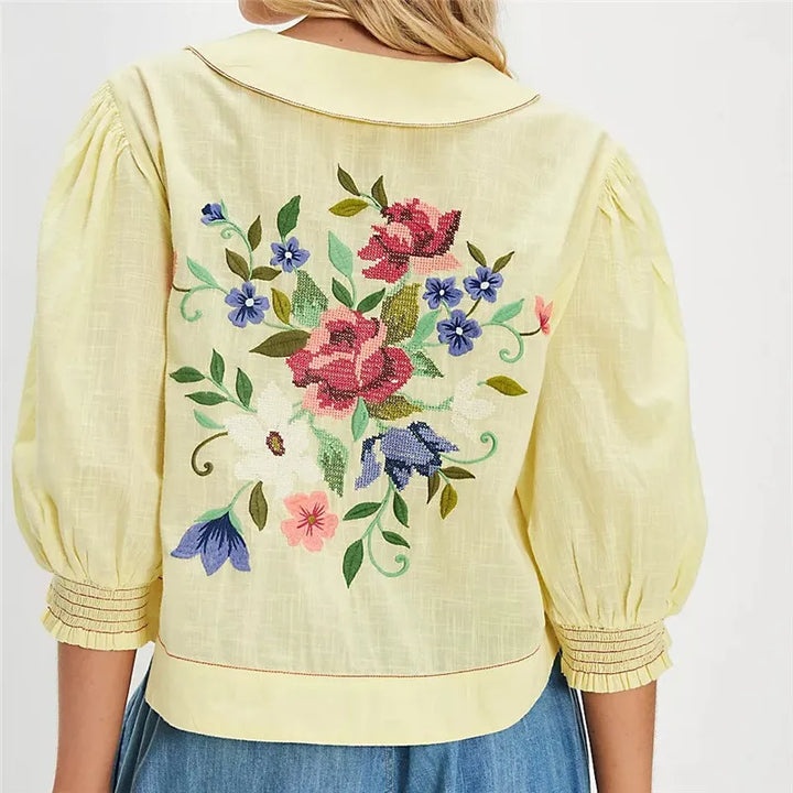 Morgan & Brooke | Floral-Embroidered Cropped Blouse