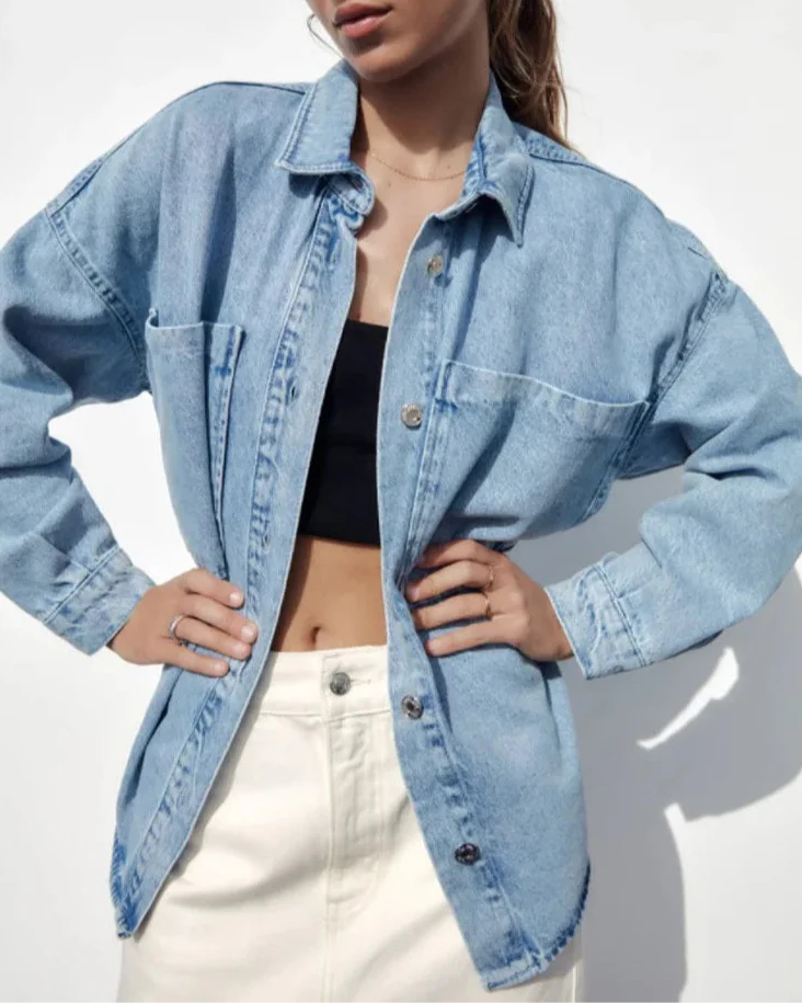 Morgan & Brooke | Light Wash Cropped Button-Up Denim Jacket