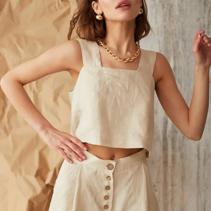 Morgan & Brooke | Square-Neck Cropped Linen Tank