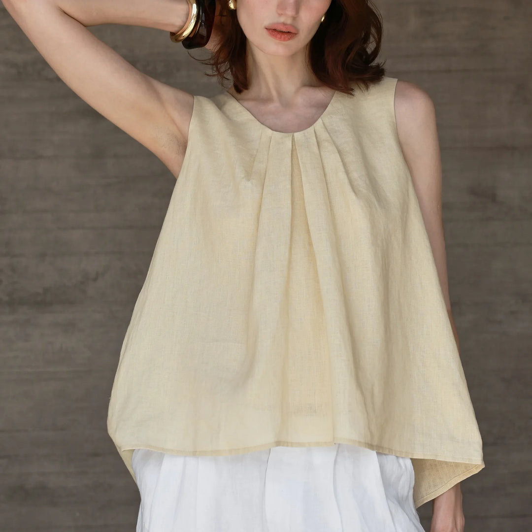 Morgan & Brooke | Gathered Pleat Linen Tank