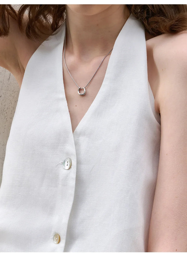 Morgan & Brooke | Natural Halter-Neck Waistcoat Cut Linen Top