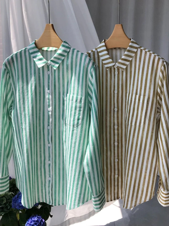 Morgan & Brooke | Striped Button-Up Linen Shirt