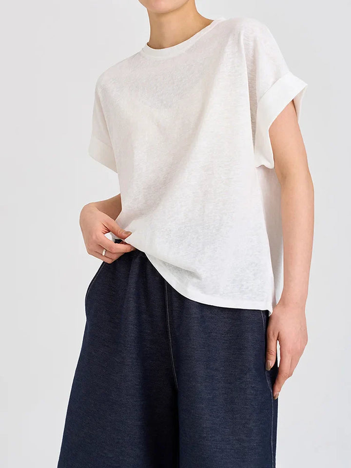 Morgan & Brooke | White Rolled-Cuff Oversized Cotton Tee