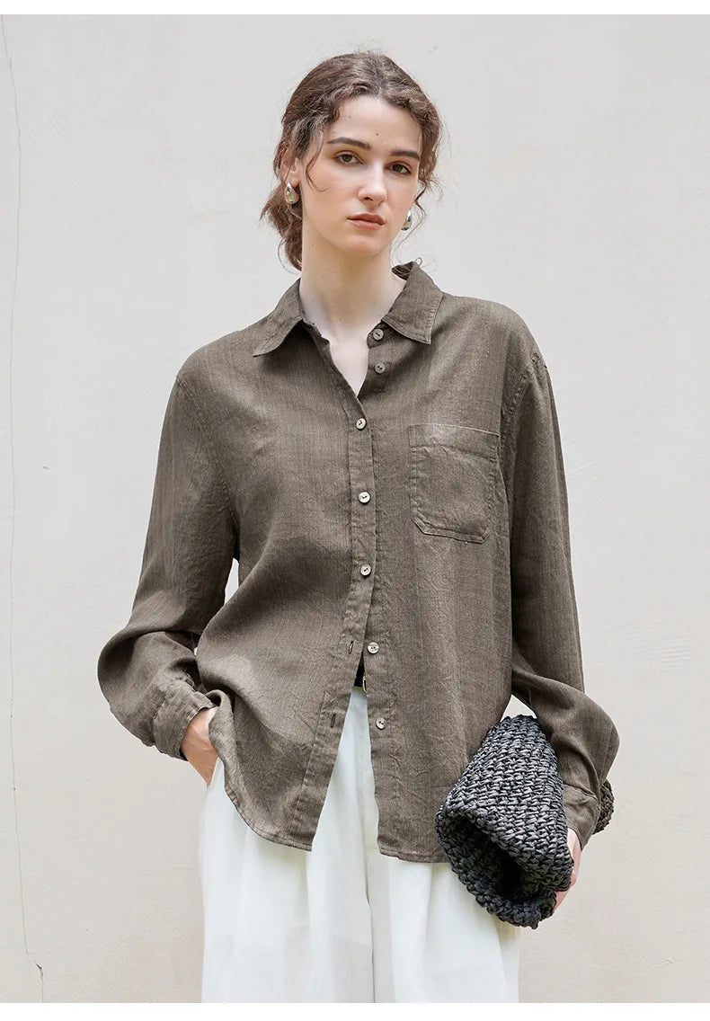 Morgan & Brooke | Indigo Relaxed Fit Button-Up Linen Shirt