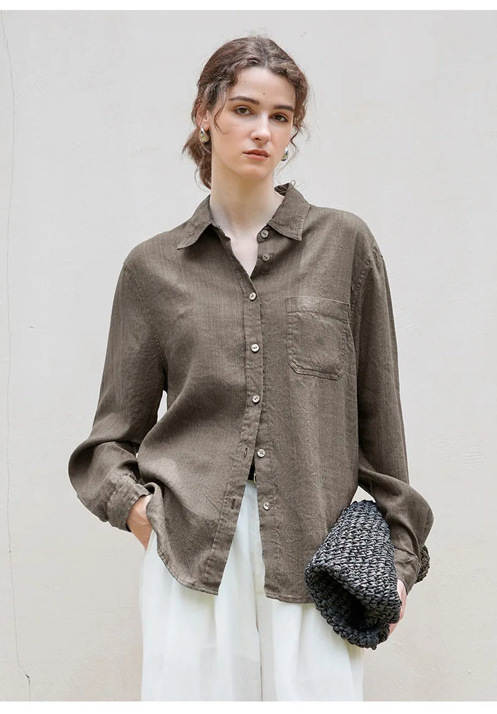 Morgan & Brooke | Indigo Relaxed Fit Button-Up Linen Shirt
