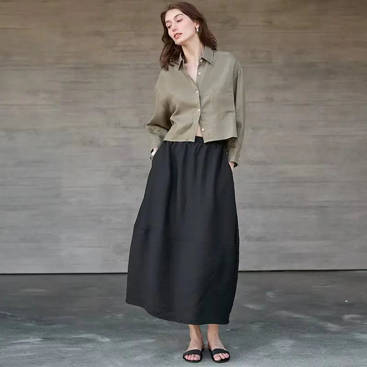 Morgan & Brooke | Cropped Long-Sleeve Linen Shirt
