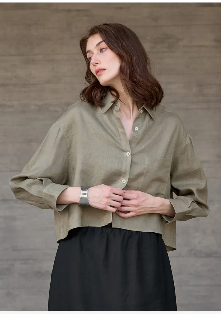 Morgan & Brooke | Cropped Long-Sleeve Linen Shirt