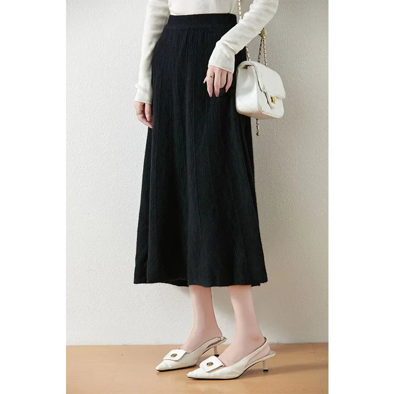 Morgan & Brooke | High-Waist Ribbed Merino Knit Skirt