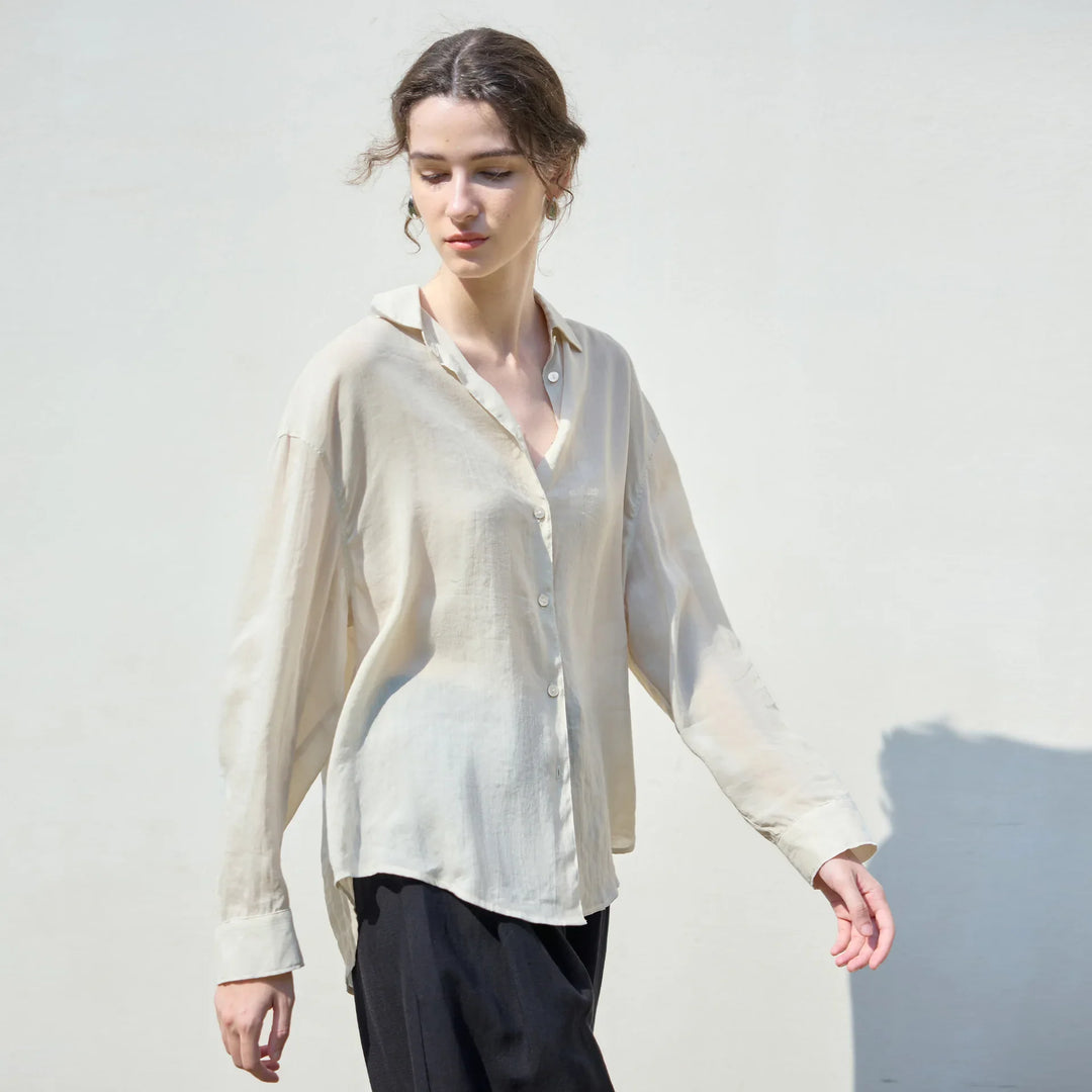 Morgan & Brooke | Natural Relaxed-Fit Button-Up Ramie Shirt