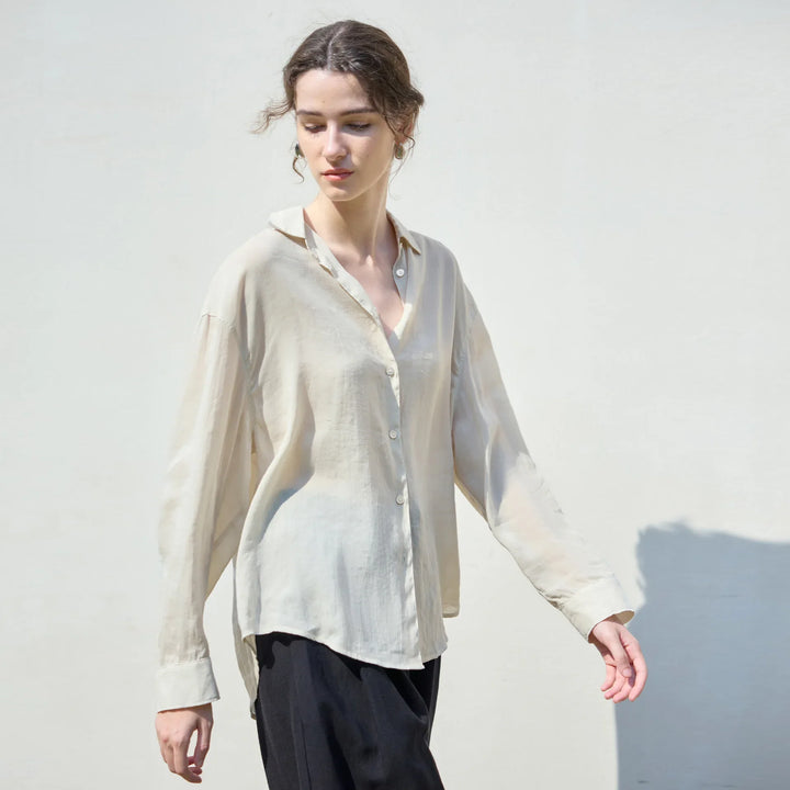 Morgan & Brooke | Natural Relaxed-Fit Button-Up Ramie Shirt