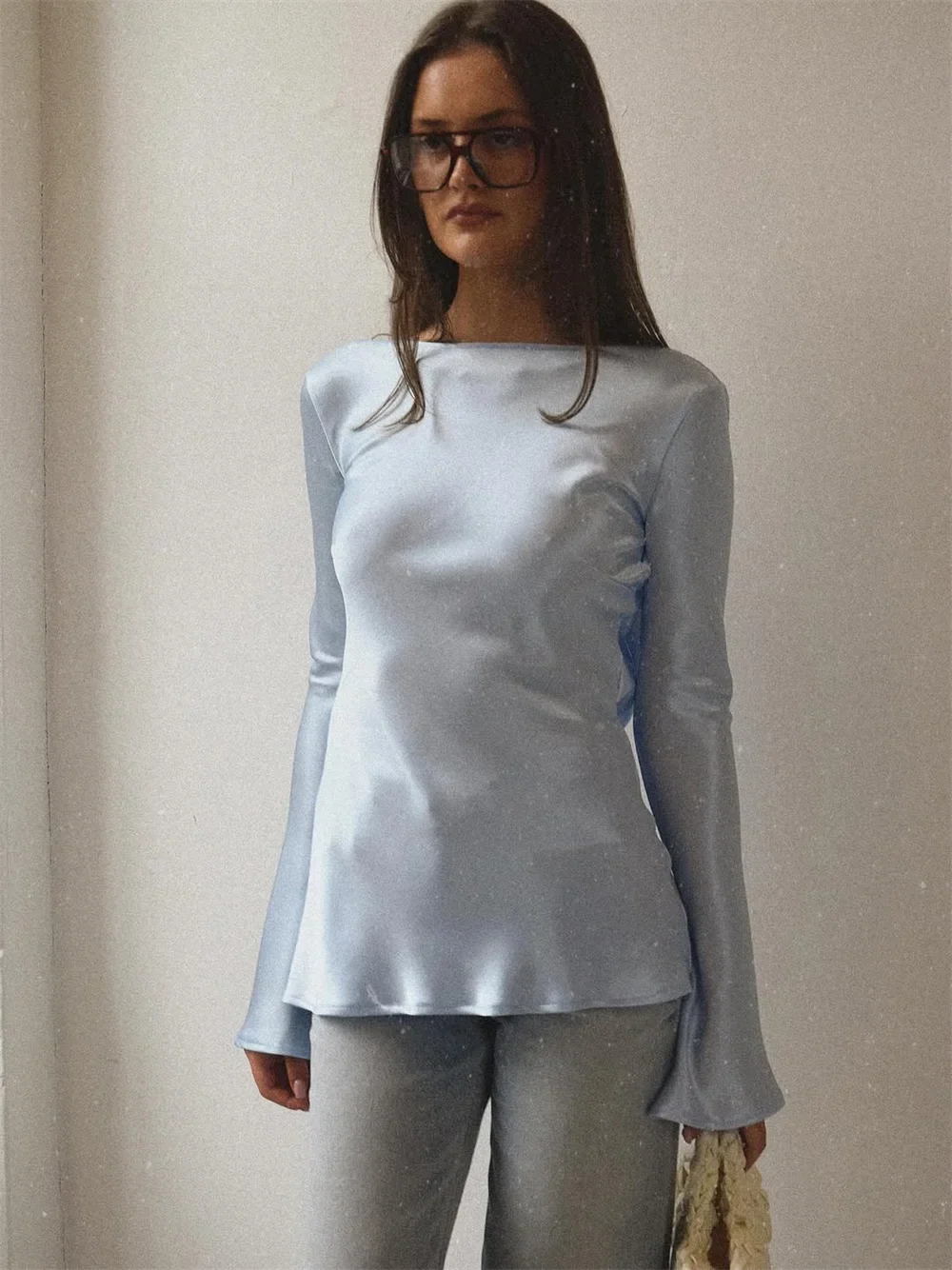 Morgan & Brooke | Long Sleeve Bell Cuff Satin Top
