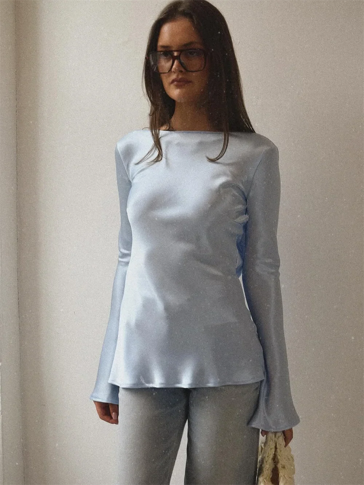 Morgan & Brooke | Long Sleeve Bell Cuff Satin Top